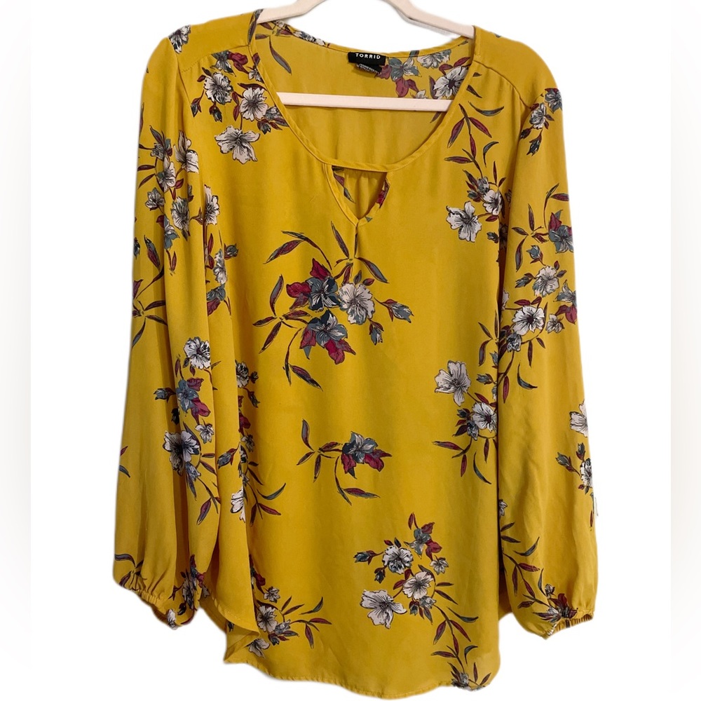 Torrid sz 1 mustard floral blouse